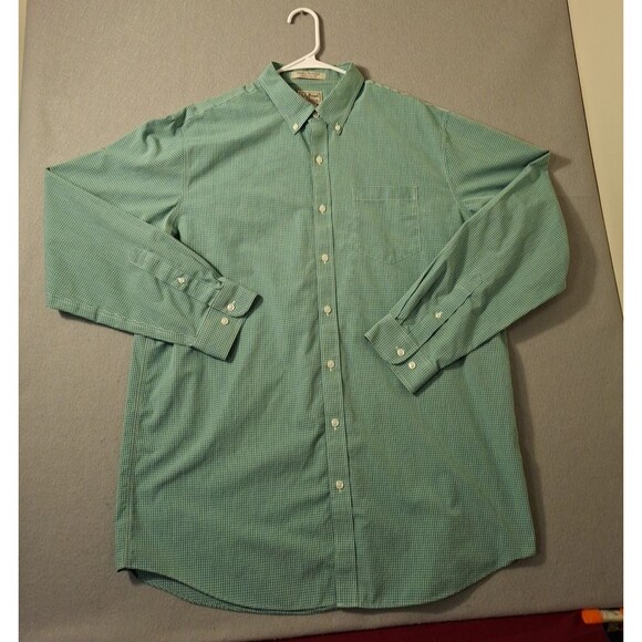 LL Bean Dress Shirt Mens L Tall Green Check Traditional Fit Wrinke Resistant - Picture 2 of 6